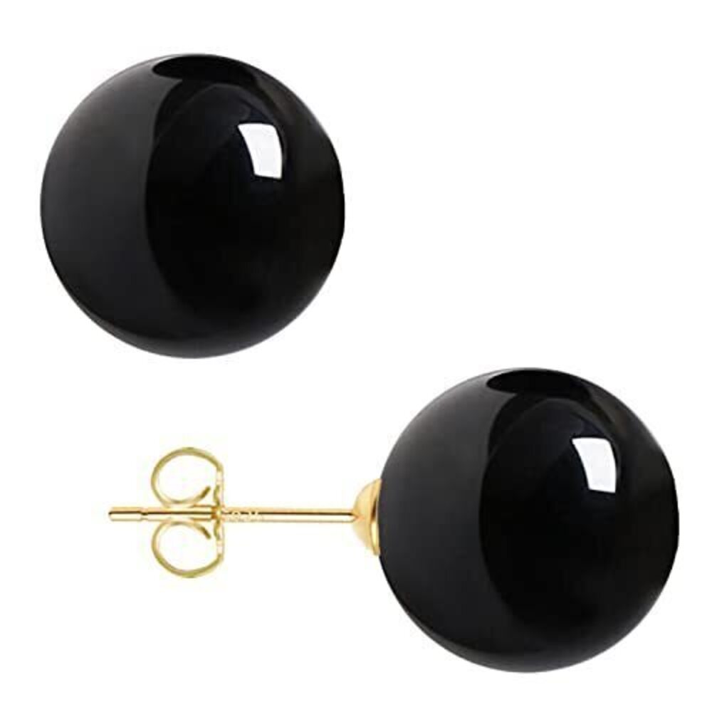 7266 Black Pearl Earrings 18K Gold Plated Sterling Silver Big Round Studs